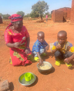 Ms Magret prepares food from emergency packet